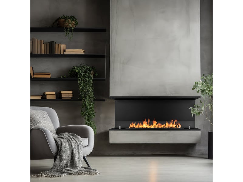  Trevi 120 - cheminée bioéthanol encastrable à trois faces 120x45x24,5 cm avec brûleur en acier de 1,25 l  - Conforama B