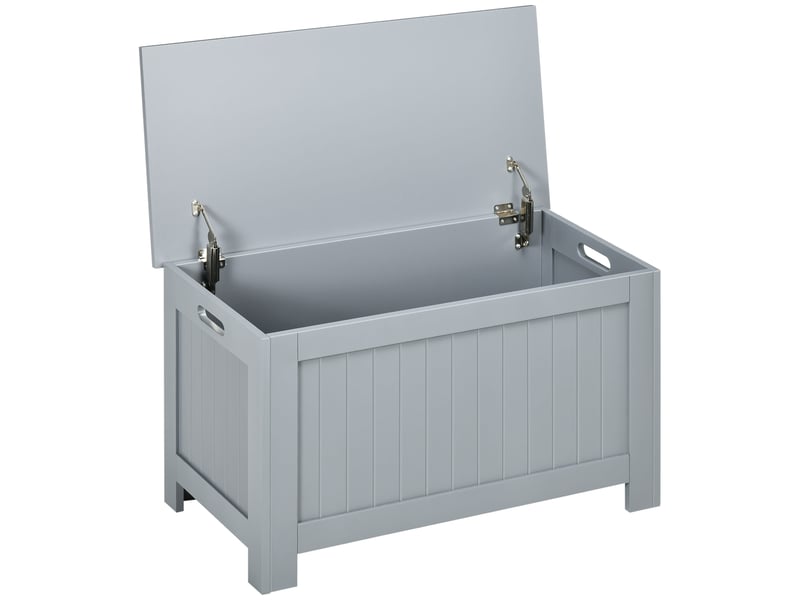  Coffre de rangement avec charnières de sécurité boîte de rangement en bois coffre à jouets couvercle rabattable gris  - Conforama B