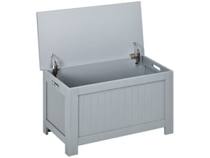 Coffre de rangement avec charnières de sécurité boîte de rangement en bois coffre à jouets couvercle rabattable gris