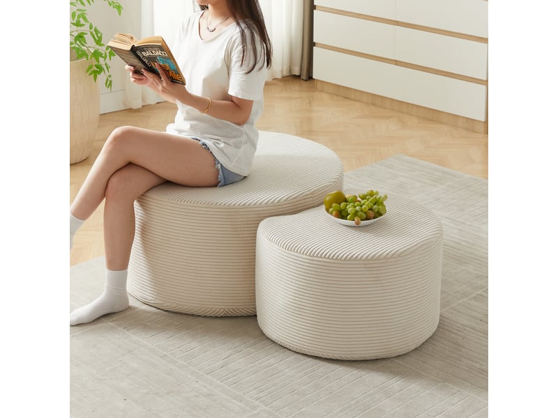 Table basse rondes 2 pièces 127x81x40 cm style moderne, gain de place multifonction assise sans montage tissu beige - Conforama D