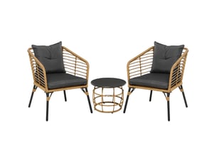 Salon de jardin bistrot 3 pièces 62x65x78 cm – sable et gris foncé – table basse ronde, coussins lavables