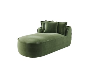 Canapé 2 places en chenille vert avec méridienne gauche, coussins inclus et 2 modules indépendants