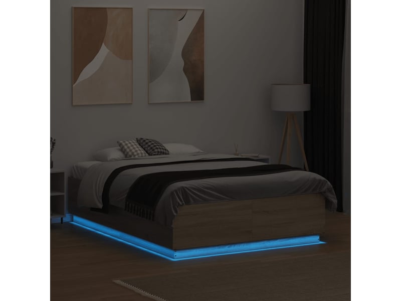  Lit double- lit adulte -  cadre de lit avec led sans matelas chêne sonoma 135x190 cm  - Conforama C