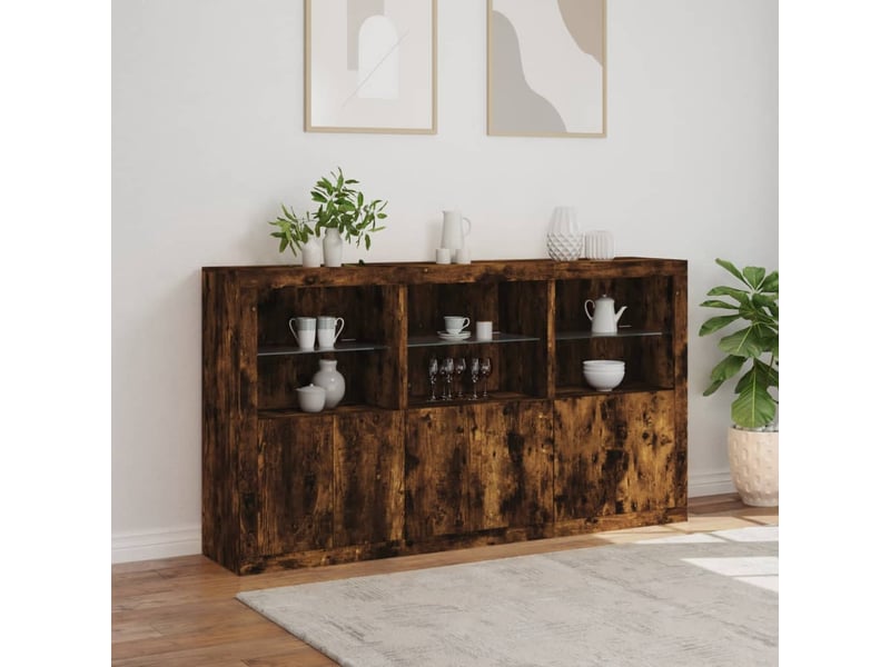  Buffet - bahut - meuble de rangement avec lumières led chêne fumé 181,5x37x100 cm  - Conforama D
