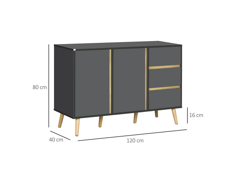 Buffet bas meuble de rangement sur pieds style scandinave 2 portes 3 tiroirs gris anthracite 120 x 40 x 80 cm - Conforama C