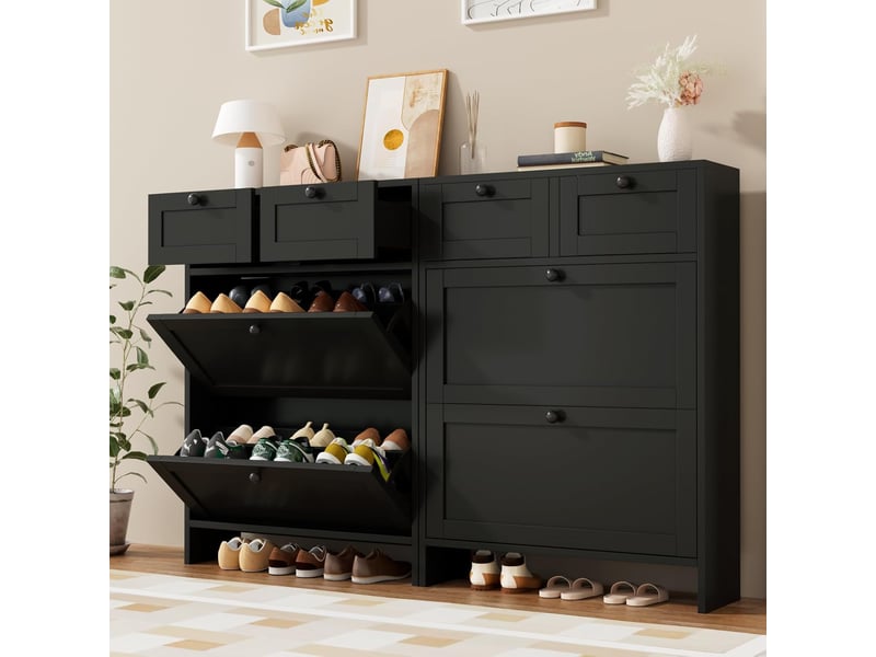  Meuble à chaussures étroit, 2 portes, étagère à chaussures pour entrée, 80 x 24 x 110 cm (longueur x largeur x hauteur) (noir)  - Conforama D