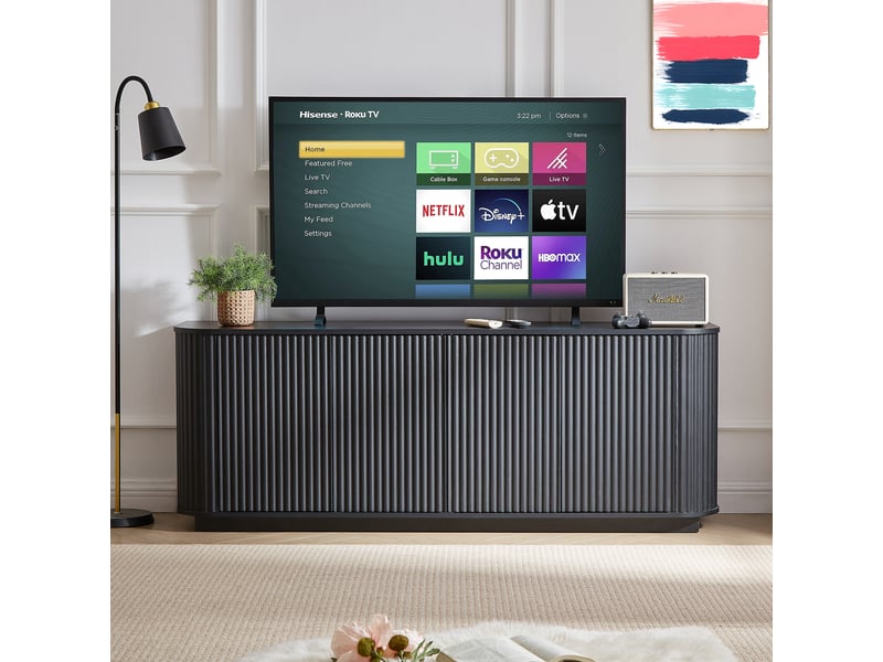 Buffet et enfilade avec 4 portes sans poignées, meuble de rangement pour salon, cuisine, entrée en mdf 165 × 38 × 61 cm noir - uvrion - Conforama C