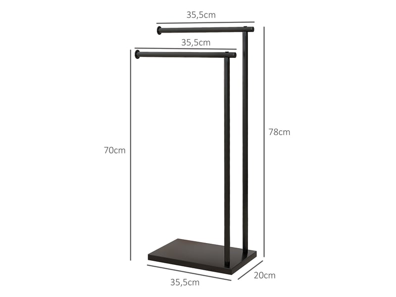 Porte-serviettes sur pied en acier avec 2 barres support noir - pour serviette 35,5l x 20p x 78h cm  - Conforama C