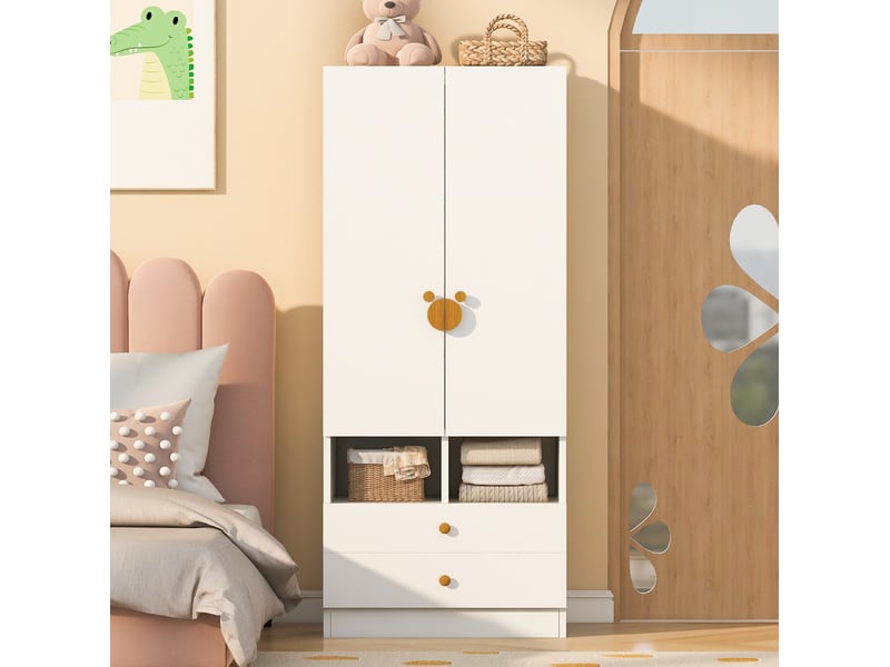  Armoire modenvie 2 portes avec 2 tiroirs et niches de rangement 70 x 50 x 170 cm blanc  - Conforama D
