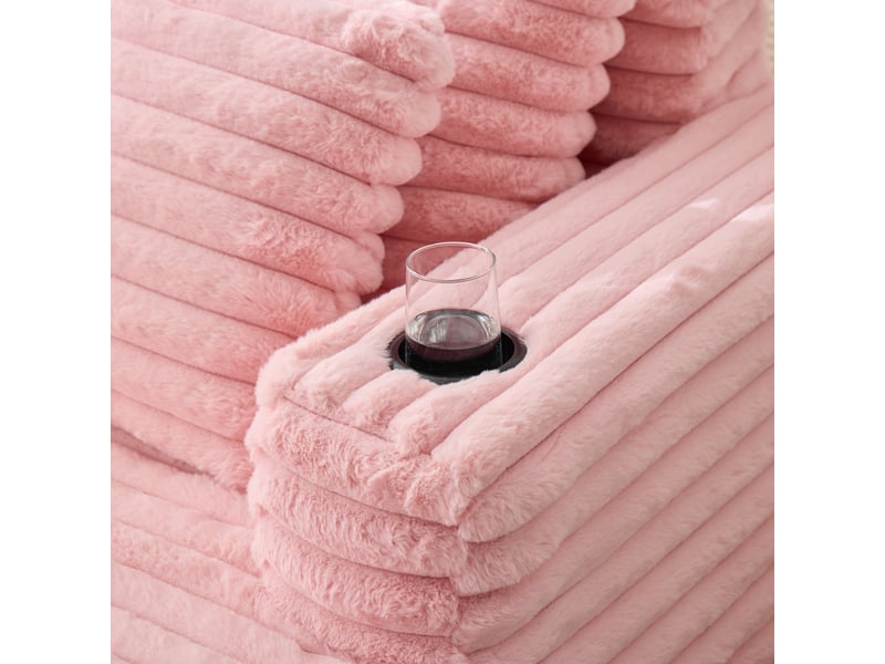 Canapé méridienne en fausse fourrure rose avec porte-gobelets intégrés et assise confortable 135x128x86 cm - Conforama W
