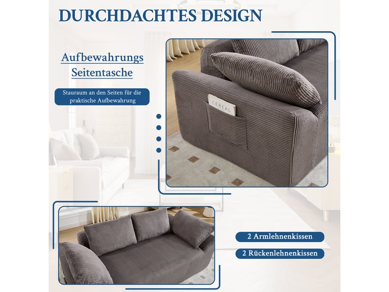  Canapé de sol 2 places avec poches latérales  - assise profonde, tissu - marron et gris  - Conforama E