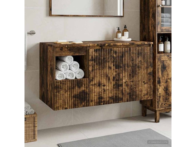 Ensemble de mobilier de salle de bain 2 pc chêne fumé cf64093 - Conforama B