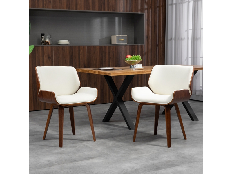  Lot de 2 chaises de salle à manger style vintage assise revêtement synthétique 54 x 53 x 81 cm blanc marron  - Conforama C