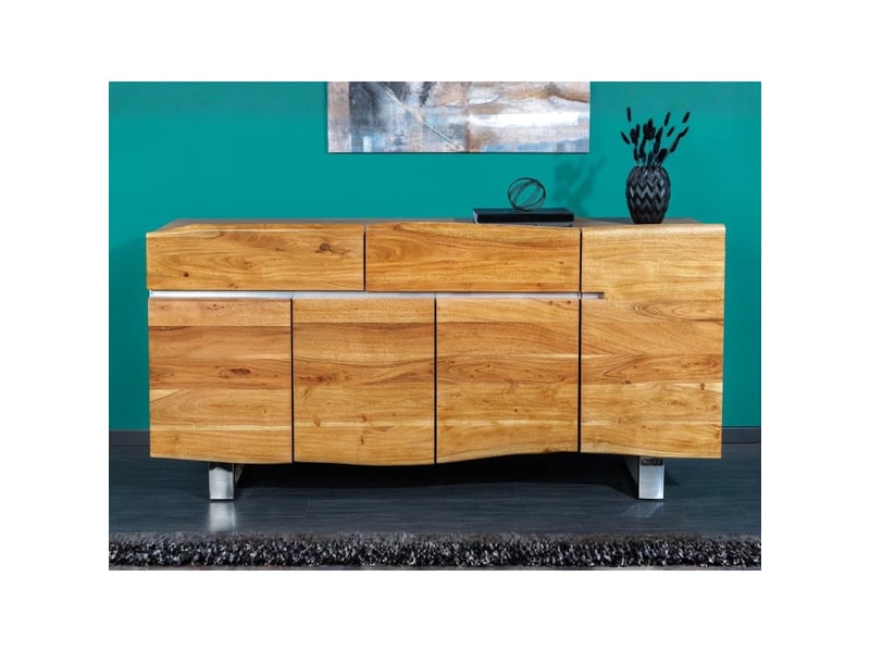 Buffet arkaya 170 cm en bois massif d'acacia – 4 portes, 2 tiroirs et piètement métal - Conforama E