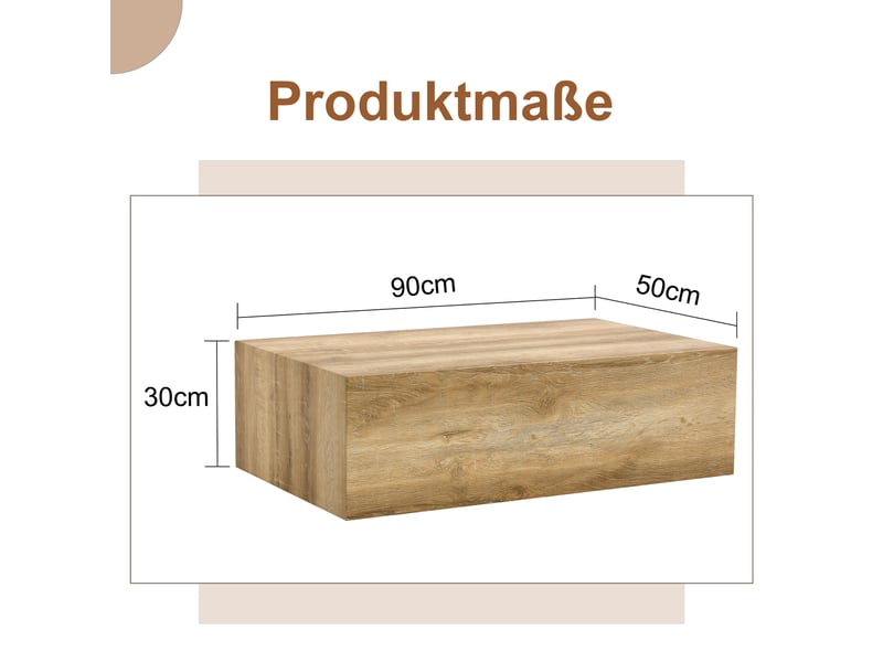 Table basse fixe rectangulaire pour salon en mdf 90×50×30 cm finition bois clair veinée - Conforama E
