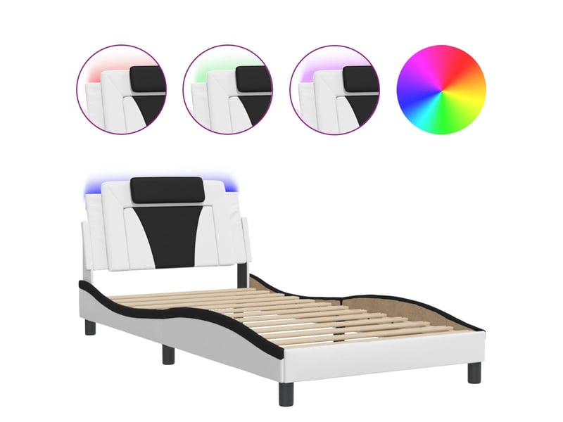  Lit simple- lit adulte -  cadre de lit viana avec led sans matelas blanc et noir 100x200 cm  - Conforama A