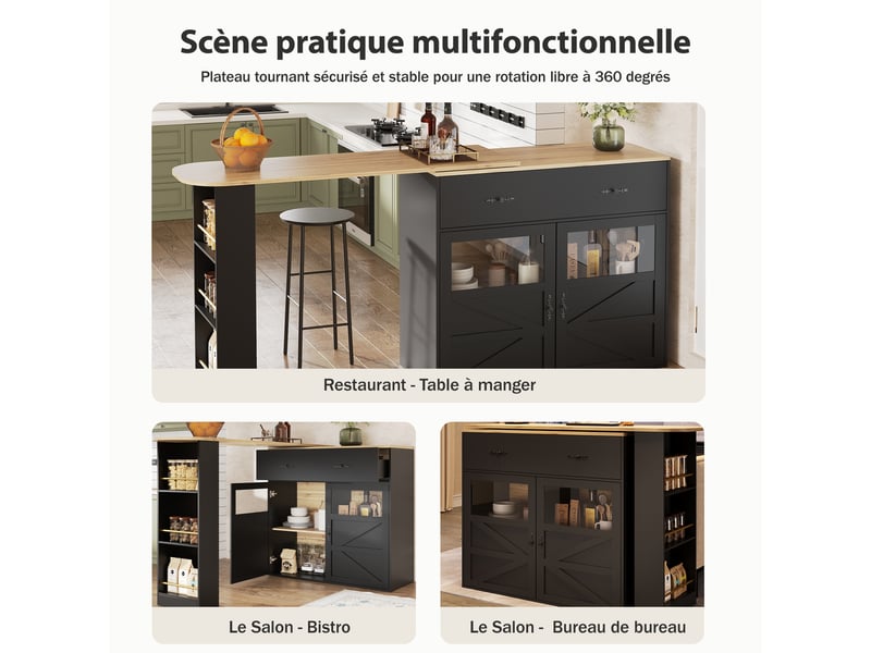 Meuble de cuisine muvano, table de bar extensible de 138 à 204 cm en mdf noire - Conforama B