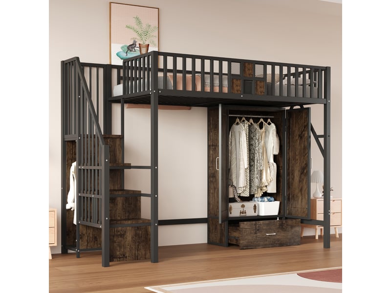  Lit mezzanine 90x200 cm coloris noir métal lit enfant noir - Conforama E