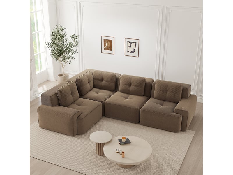  Canapé d’angle modulaire 4 places en velours côtelé marron - 295 x 206 x 69 cm  - Conforama D