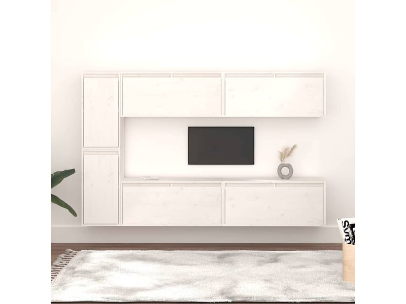  Meubles tv - banc tv - meuble de rangement 6 pcs blanc bois massif de pin  - Conforama B