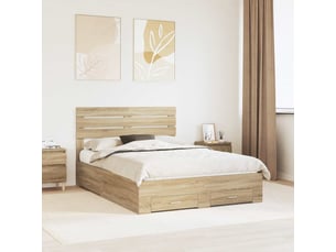 Lit adulte, lit double, cadre de lit chêne sonoma 150x200cm bois d'ingénierie cf6226