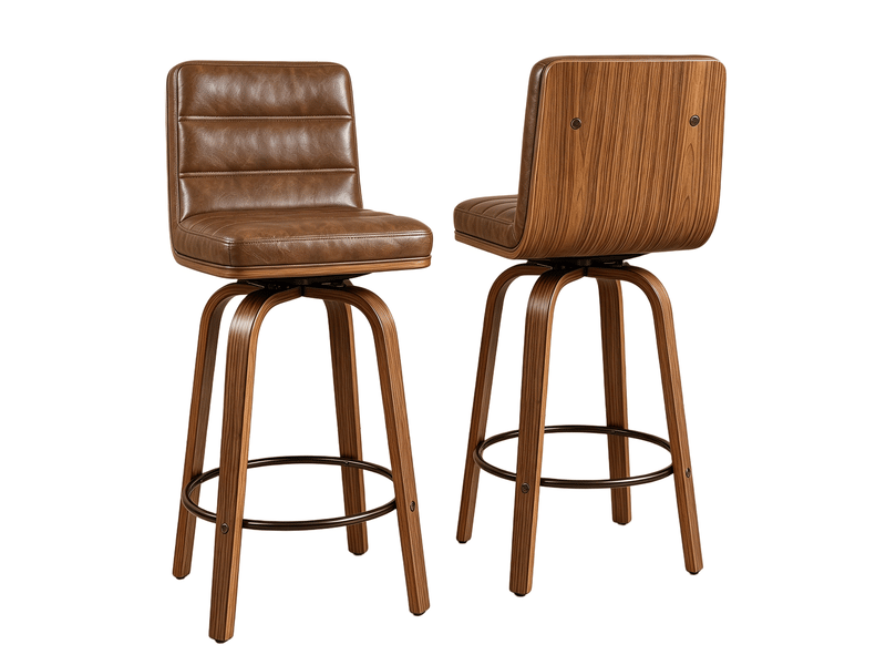  Tabouret de bar rotatif 360° avec revêtement pu et pieds bois courbés pour cuisine bar  - Conforama A