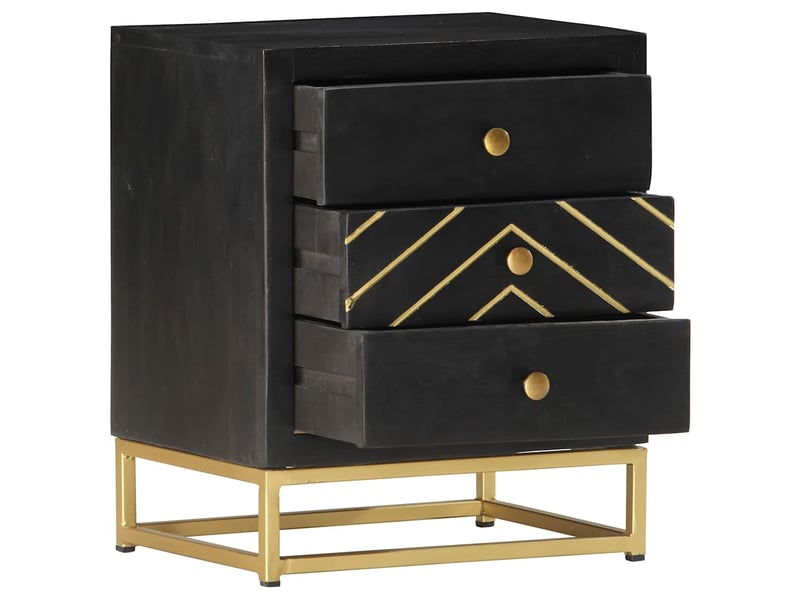  Table de chevet - cabinet de chevet - table de nuit noir et doré 40x30x50cm bois de manguier massif  - Conforama B
