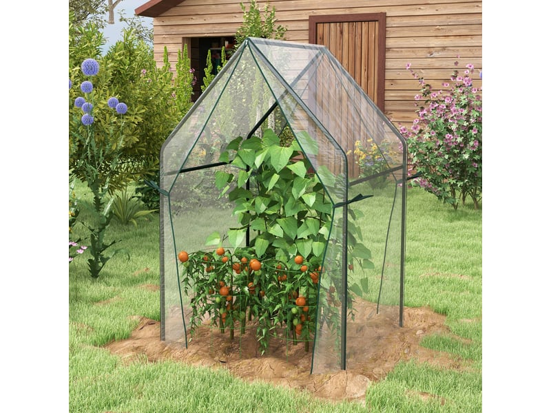  Serre de terrasse avec 2 portes zippées, protection uv, pour la culture de plantes et de fleurs, 90 x 90 x 145 cm, transparente  - Conforama D