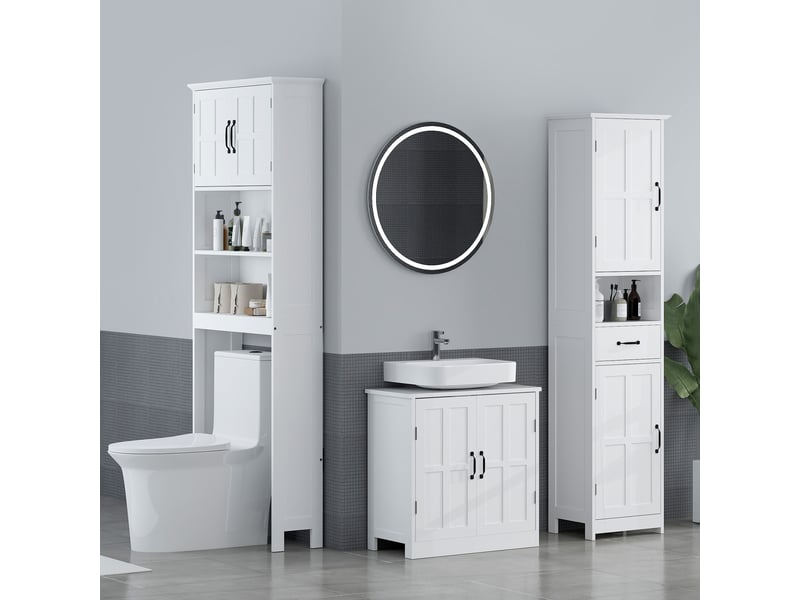  Meuble sous lavabo blanc 60 cm, 2 portes, étagère réglable et découpe en u  - Conforama C