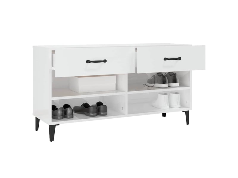  Meuble à chaussure blanc brillant 102x35x55 cm bois ingénierie shl4491  - Conforama E