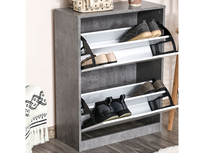  Meuble à chaussures meuble d'entrée placard de rangement, 2 portes abattantes, gris et blanc, 62,5 x 26 x 81 cm  - Conforama W