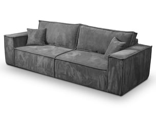 Canapé droit convertible 4 places Tissu gris avec coffre de rangement