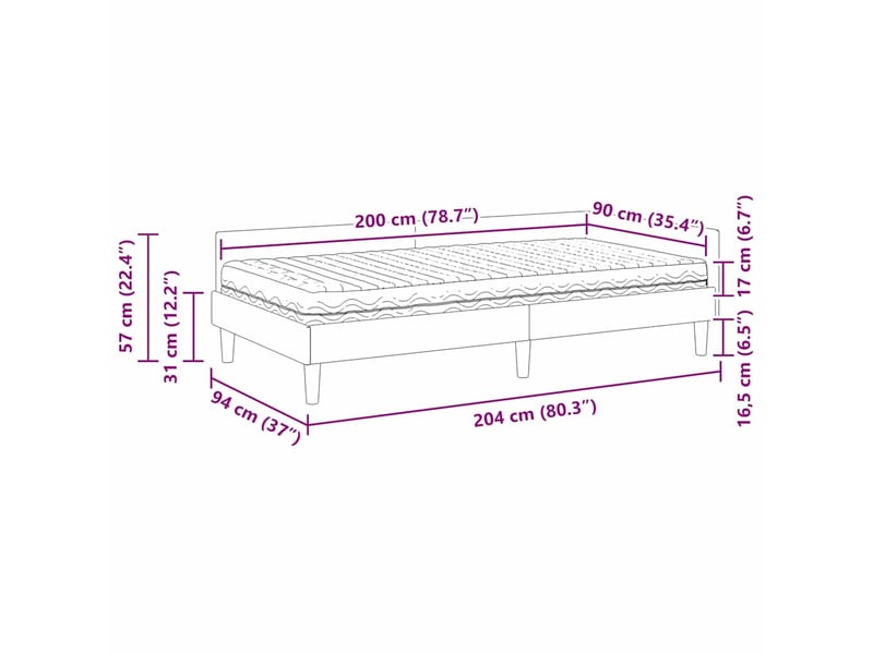  Lit simple | lit adulte | cadre de lit d'angle avec matelas 2 pcs crème tissu 90x190 cm  - Conforama C