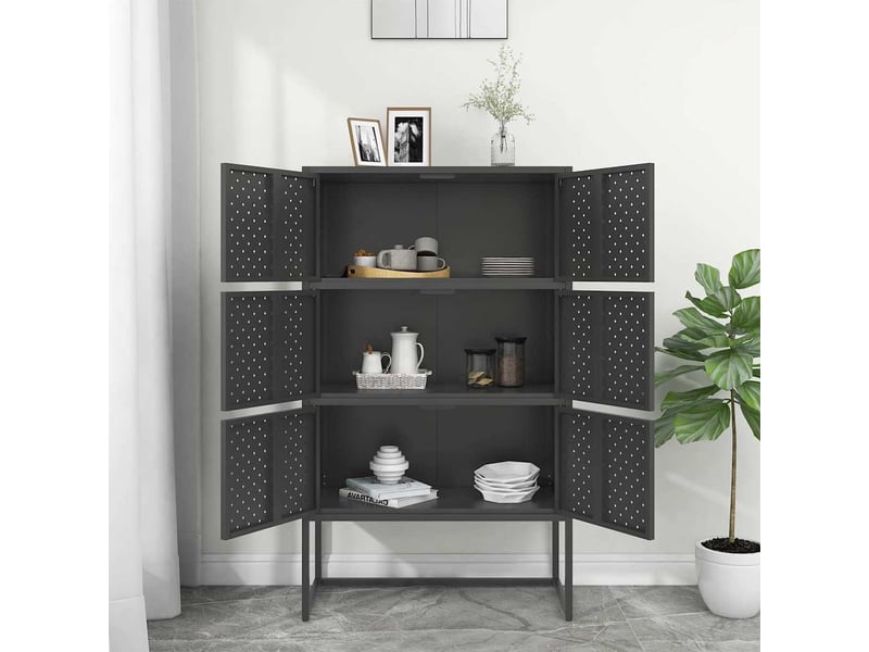  Buffet haut, meuble de rangement salon anthracite 80x35x135 cm acier  - Conforama C