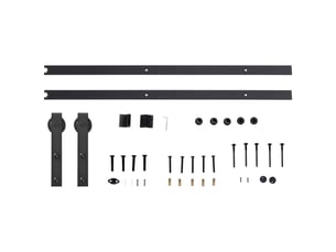 Kit de ferrure pour porte coulissante 200 cm en acier carbone noir avec rail, roulettes, butées, guide au sol et vis, système complet intérieur