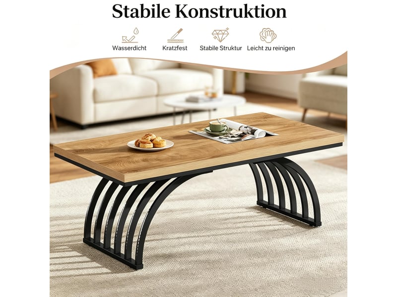  Table basse avec plateau de 120 cm et design ouvert, style industriel, pour salon, en métal et bois, noir et brun  - Conforama E