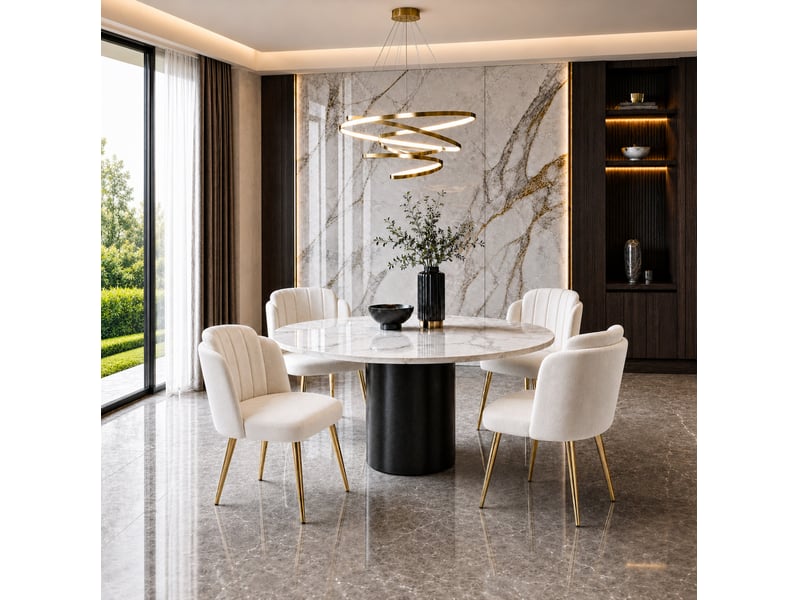  Lot de 4 chaises de salle à manger rembourrées 58,5x62x78 cm blanc et doré  - Conforama B