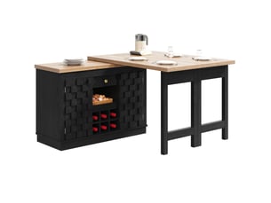 Îlot de cuisine 120 à 197 x 40 x 74,2 cm noir mdf, meuble pivotant avec rangement et range bouteilles