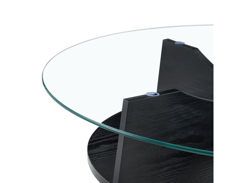  Table d'appoint rond 80×80×36 cm, mdf et verre, noir et transparent Fay Lum - Conforama D