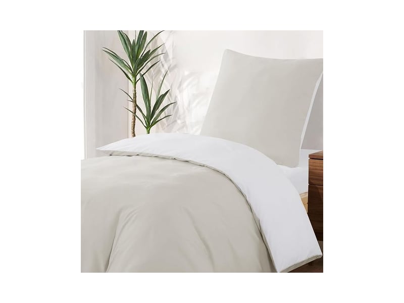  Housse de couette 140x200 réversible avec taie d'oreiller 65x65 cm beige blanc - parure de lit 140 x 200 adulte personne microfibre couette avec fermetures éclair  - Conforama B