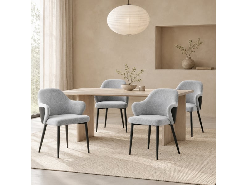 Lot de 2 chaises de salle à manger en tissu gris et pu noir, pieds en métal, h. 83 cm - Conforama D