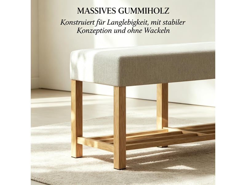  Banc à chaussures avec coussin et étagère bois d'hévéa beige 120x44x48 cm T5828P544322 - Conforama D