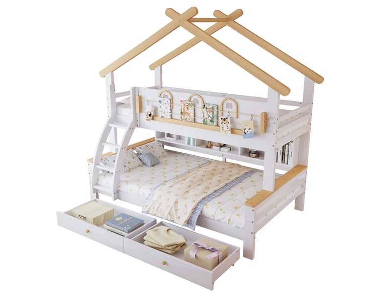  Modenvie lit superposé enfant 90x200 cm et 120x200 cm - avec rangement, escalier latéral - sans matelas - bicolore  - Conforama A