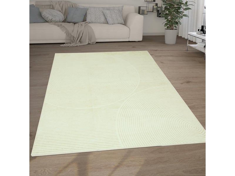  Tapis de salon motifs géométriques à poils courts haute densité – vert et beige, 150x200 cm  - Conforama C