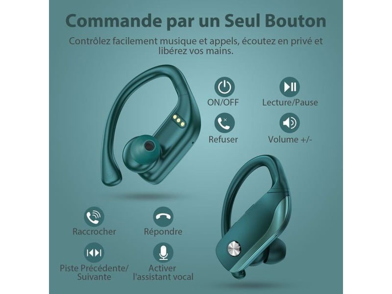  Ecouteurs bluetooth sport ipx7 led type-c charge rapide sml vert  - Conforama C