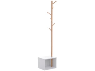 Meuble rangement porte-manteaux 2 en 1 design cosy 40x30x180 cm mdf blanc bois bambou