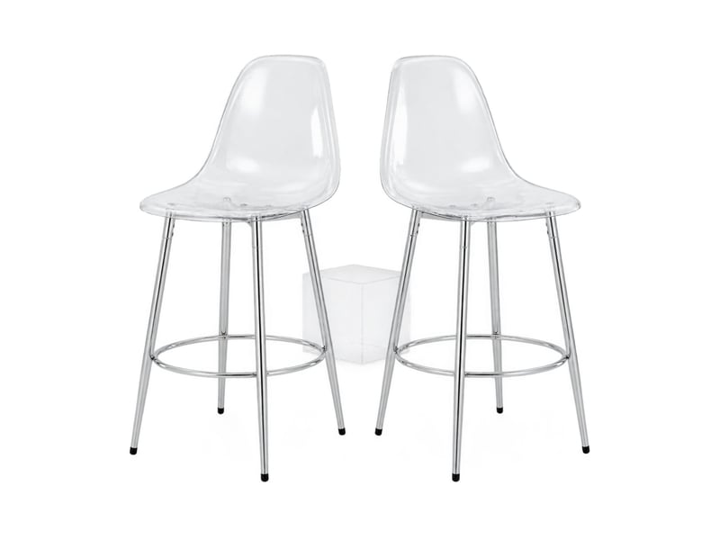 Lot de 2 tabourets de bar,48,5x48,5x102 cm,pet transparent et métal,argenté - Conforama A