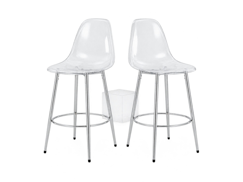  Lot de 2 tabourets de bar,48,5x48,5x102 cm,pet transparent et métal,argenté  - Conforama A