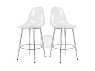 Lot de 2 tabourets de bar,48,5x48,5x102 cm,pet transparent et métal,argenté