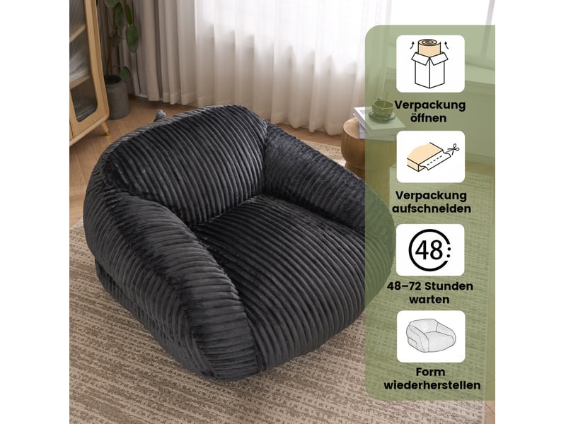  Fauteuil poire modenvie pour adulte en velours côtelé gris foncé 116 x 110 x 61 cm  - Conforama D